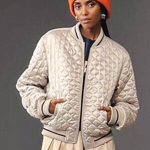 Sanctuary Marilyn Quilted Bomber Jacket by Anthro in Neutral Color Size XL